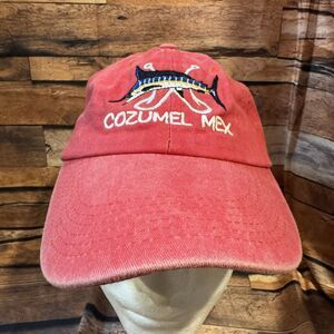 Cozumel Mexico Red Hat Adjustable Strapback Cap Club Cabo Fishing Marlin Hooks
